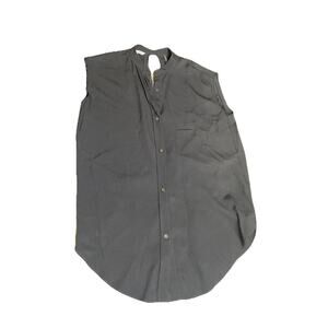 helmet lang black button down sleeveless frayed top open twist back sz S